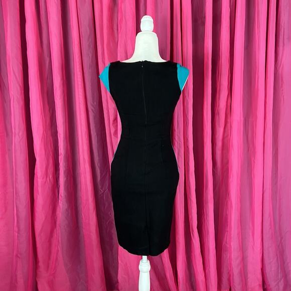 Dresscode LA Teal and black sheath wiggle dress, size medium - Picture 2 of 9